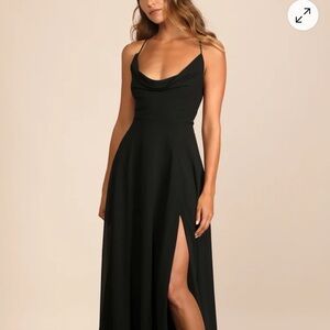 Lulu's Black Maxi Dress with Slit and Cowl Neck